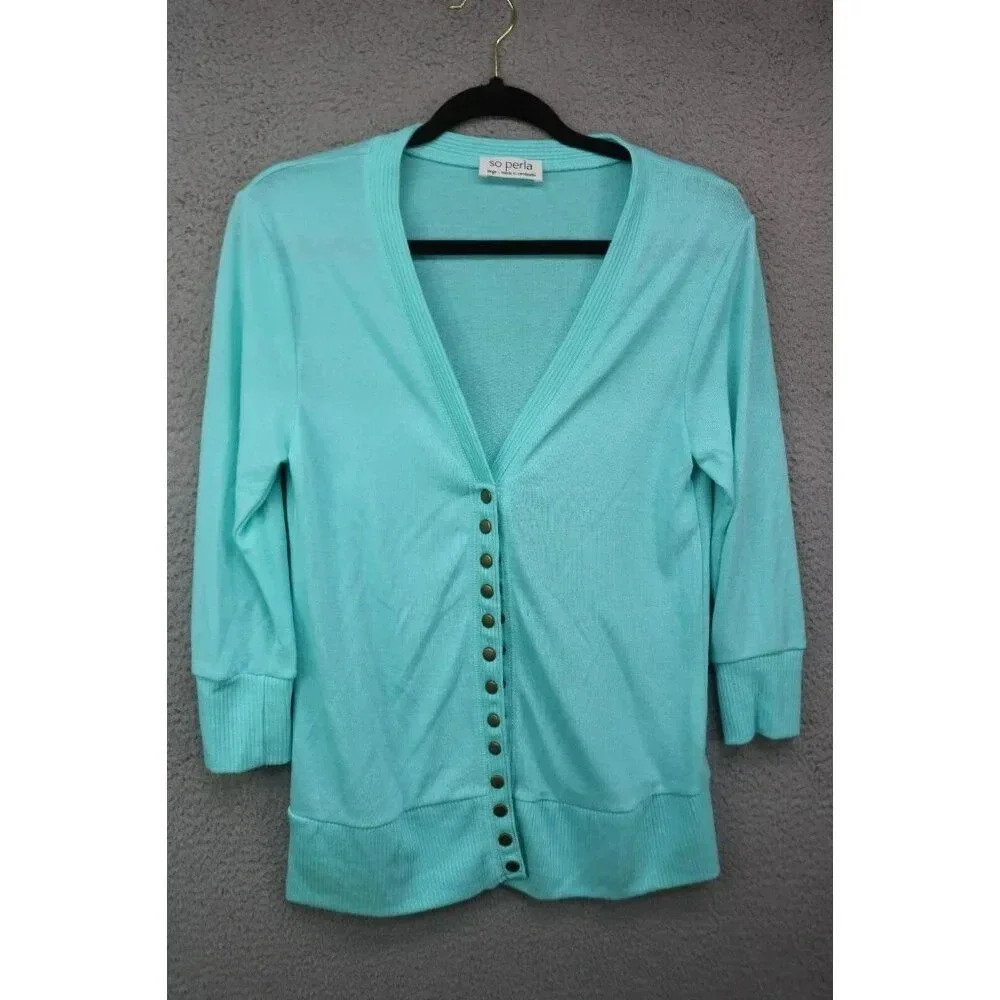 So Perla Snap‎ Down Teal Sweater-Size Large-Beachy